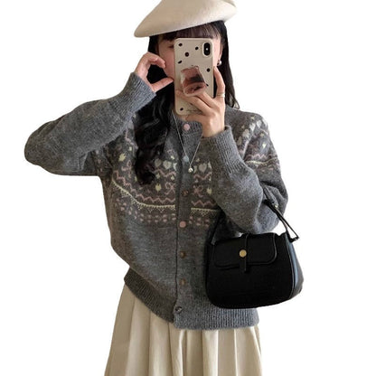 Women's cardigan with festive pattern and fashionable buttons NOVAE