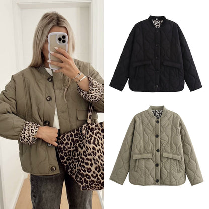 Women's quilted transitional jacket with practical pockets and fashionable stand-up collar NOVAE
