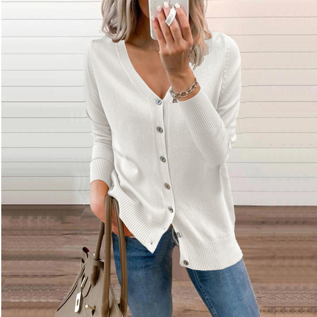 Women's cardigan with buttoned front and V-neck NOVAE