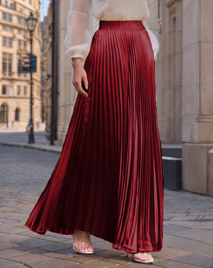 Women's pleated maxi skirt with elastic waistband and flowing cut NOVAE