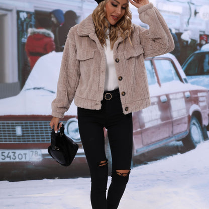 Women's Cozy Short Jacket with Patch Pockets NOVAE