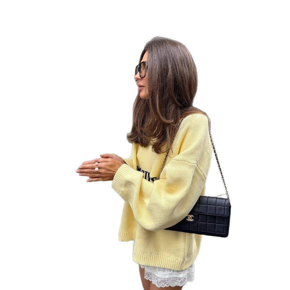 Women's patterned knit sweater with an oversized cut and elegant silhouette NOVAE