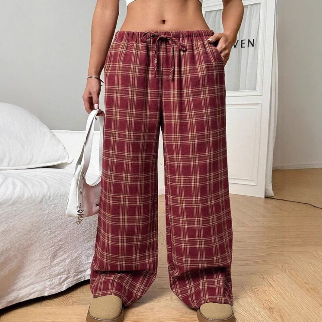 Women's Casual Checkered Trousers with Wide Cut and Elastic Waistband NOVAE