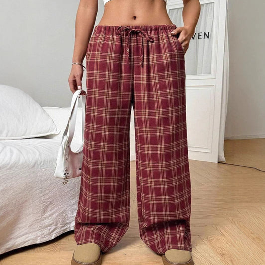 Women's Casual Checkered Trousers with Wide Cut and Elastic Waistband NOVAE