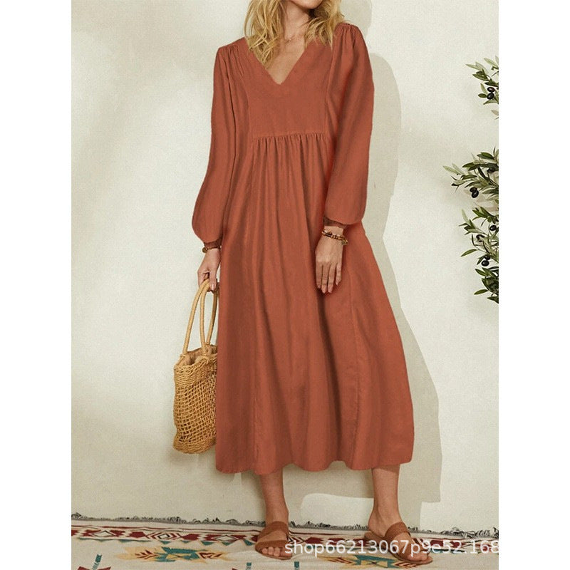 Women's lightweight maxi dress with V-neck and balloon sleeves NOVAE