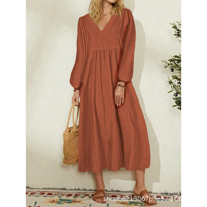 Women's lightweight maxi dress with V-neck and balloon sleeves NOVAE