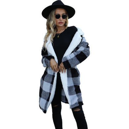 Women's plush coat with check pattern NOVAE