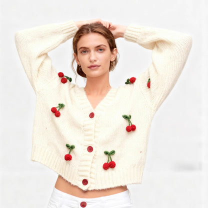 Women's cardigan with a cheerful cherry design and practical button details NOVAE