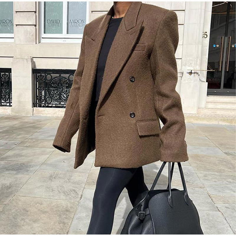 Women's Oversized Blazer Jacket with Double Button Placket and Wide Lapels NOVAE