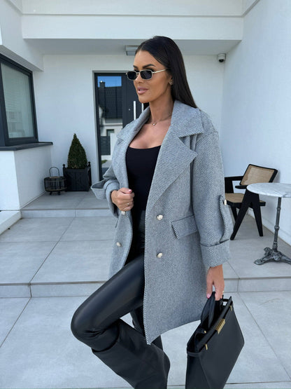 Women's Elegantly Cut Oversized Blazer with Double-Brown Buttons NOVAE