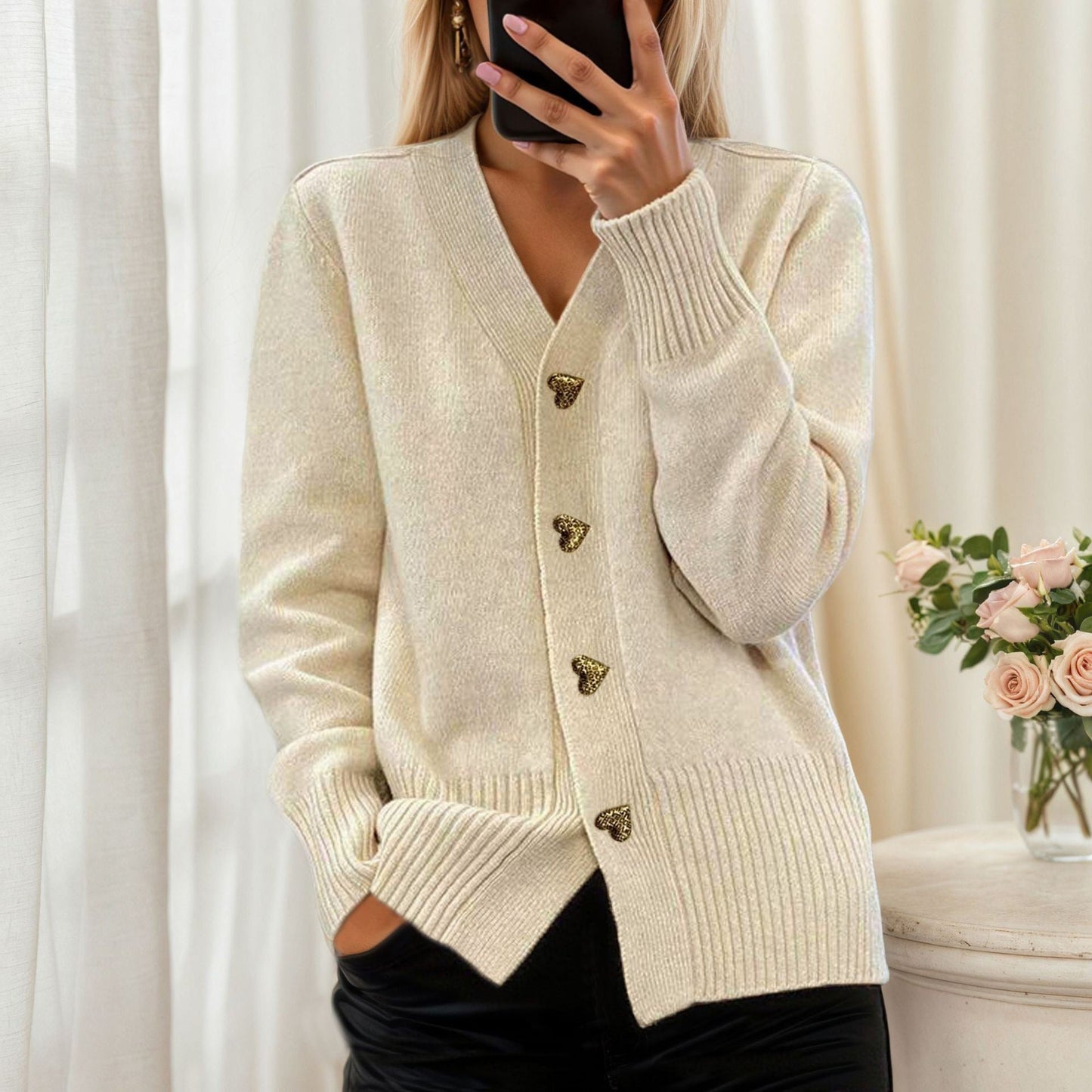 Women's cardigan with heart buttons and a relaxed fit NOVAE