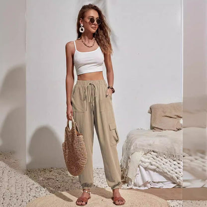 Women's casual cargo trousers with elasticated waistband and practical pockets NOVAE