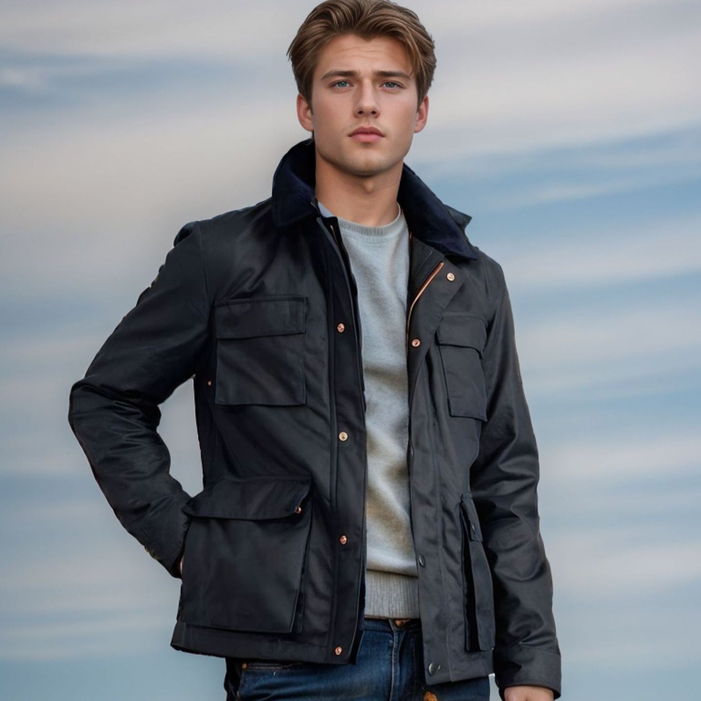 Men's fashionable and functional transitional jacket with high-closing collar NOVAE
