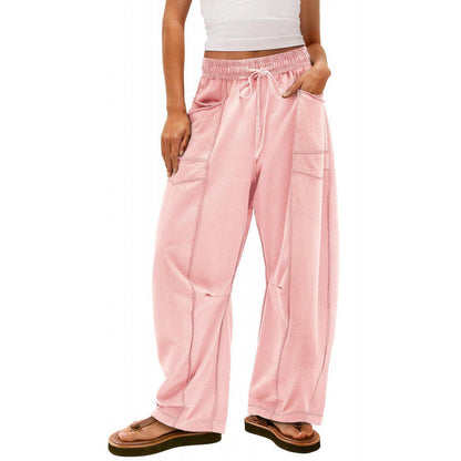 Women's wide-leg leisure trousers with practical side pockets and elasticated waistband NOVAE