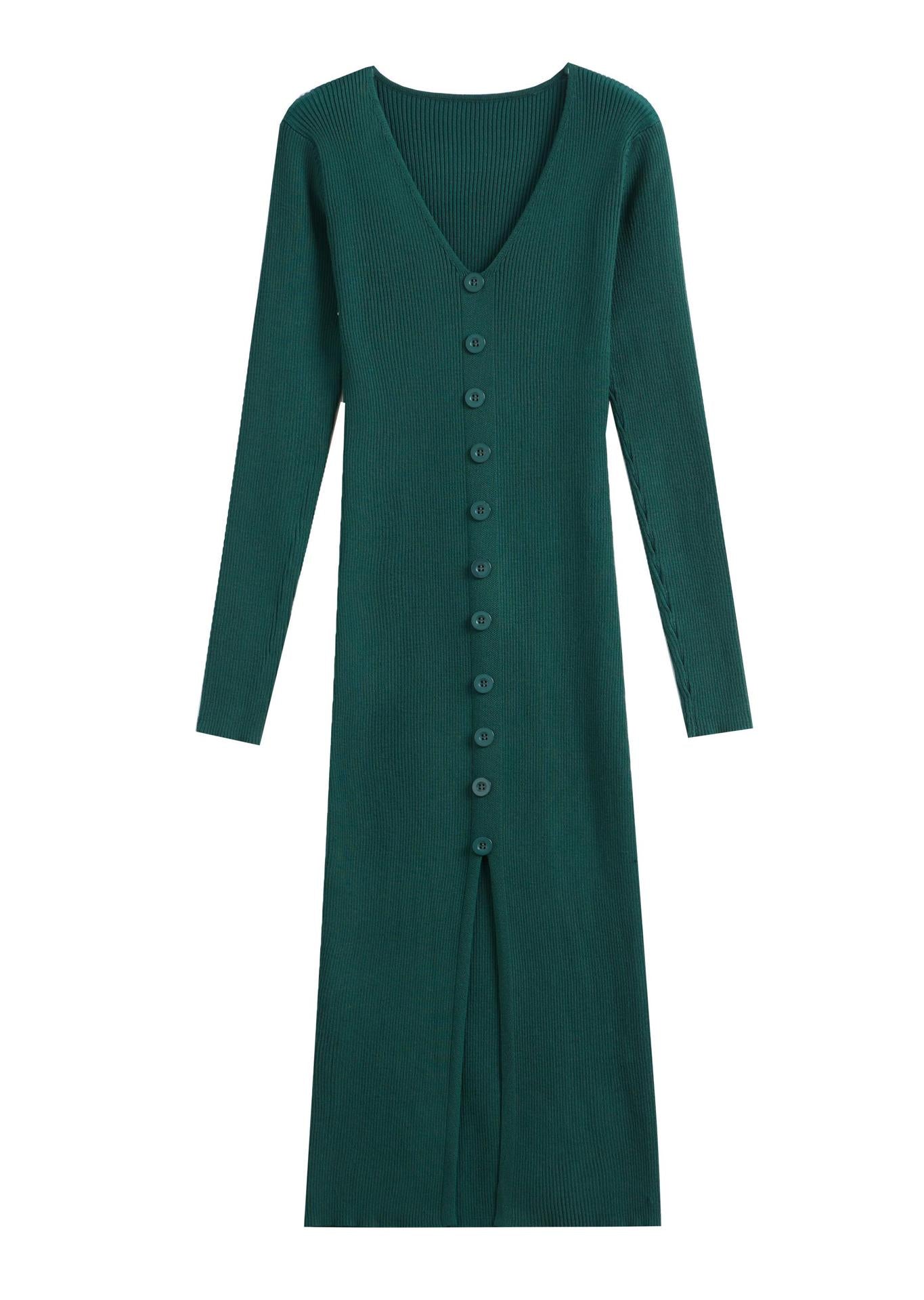 Women's Long-Sleeved Maxi Dress with Ribbed Texture and Button Detail NOVAE