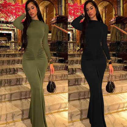 Women's Elegant Long-Sleeve Maxi Dress with Figure-Shaping Design NOVAE
