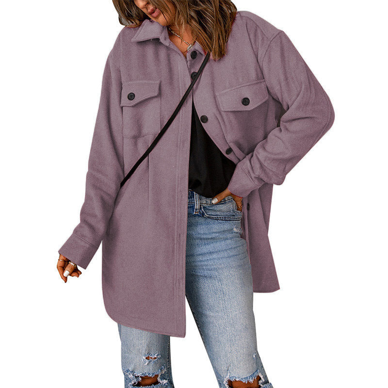 Women's Oversized Casual Jacket with Double Pockets and Button Details NOVAE