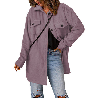 Women's Oversized Casual Jacket with Double Pockets and Button Details NOVAE