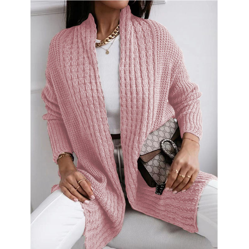 Women's chunky knit cardigan with open cut and fashionable textured design NOVAE