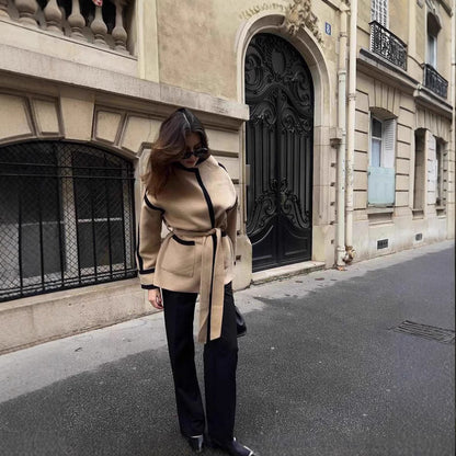 Women's fashionable blazer-kimono with belt and contrasting details NOVAE