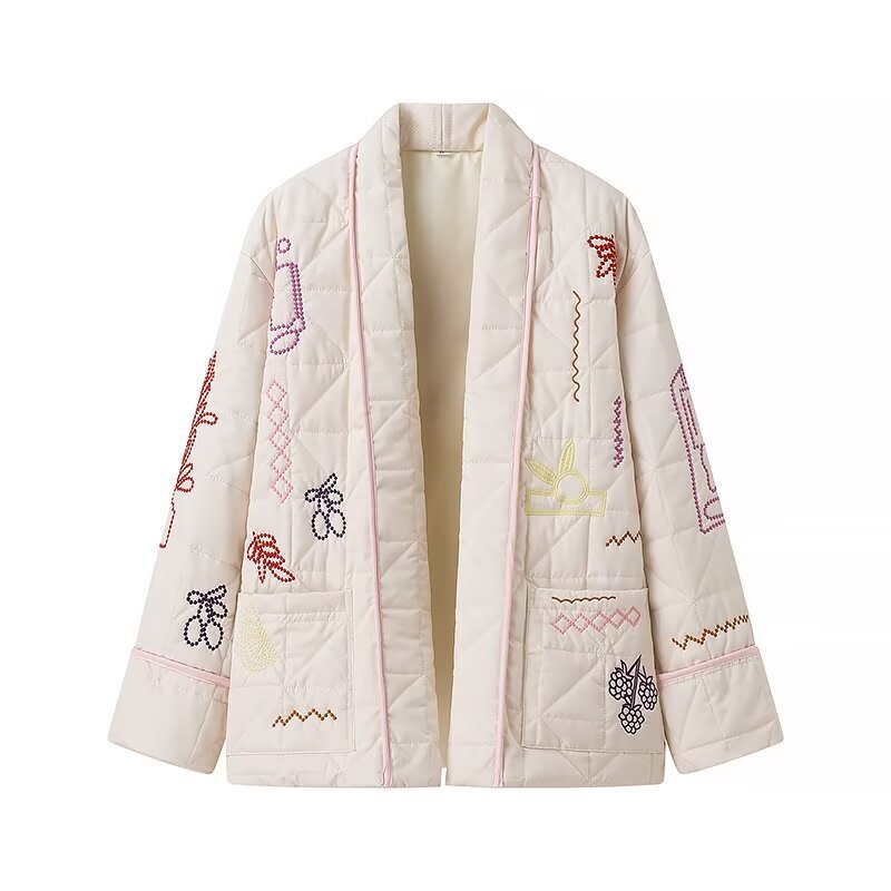 Women's quilted jacket with creative embroidery design NOVAE