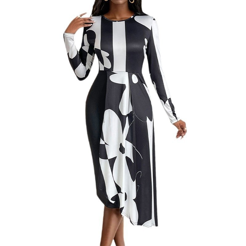 Women's maxi dress with modern graphic design and elegant cut NOVAE