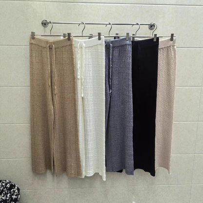 Women's wide-leg linen trousers with elasticated waistband and striped design NOVAE