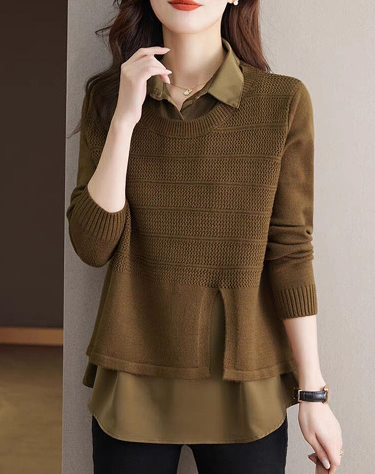 Women's Fashionable Layered Sweater with Texture NOVAE
