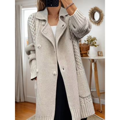 Women's cardigan with adjustable belt and structured cable knit pattern NOVAE