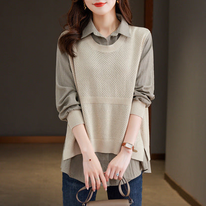 Women's knit sweater with a unique layered look and fine texture NOVAE