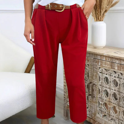 Women's elegant high-waisted trousers with decorative pleats and practical pockets NOVAE