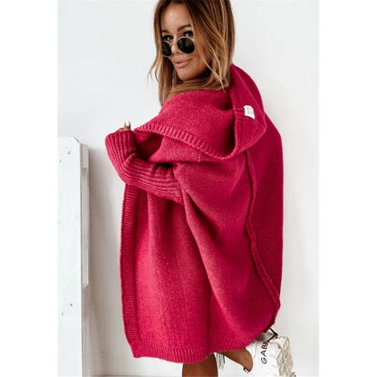 Women's Oversized Knit Cardigan with Hood and Textured Design NOVAE
