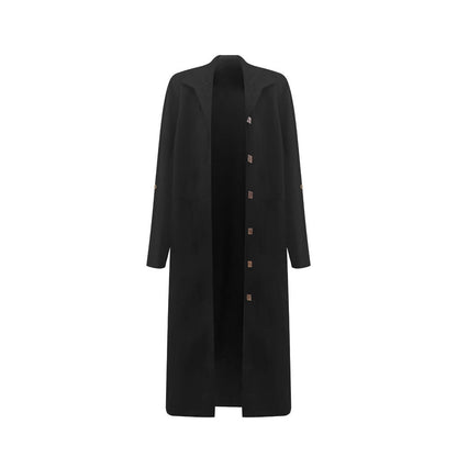 Women's Long Oversized Jacket with Elegant Button Details and Deep Collar NOVAE