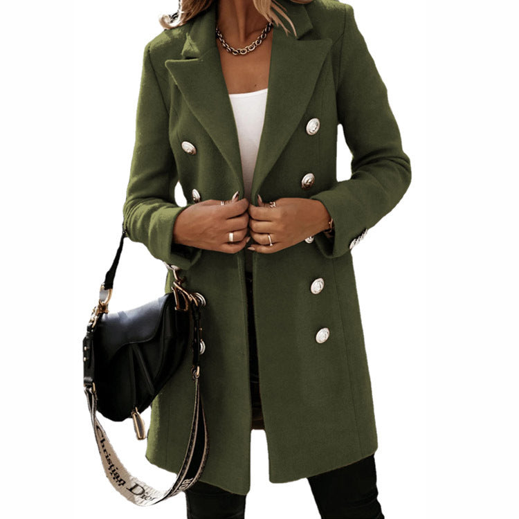 Women's Elegant Double-Breasted Coat with Shiny Buttons NOVAE