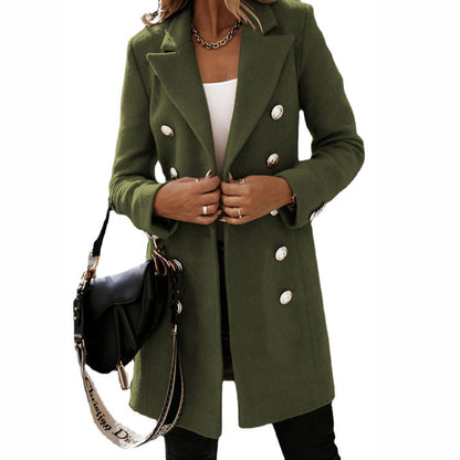 Women's Elegant Double-Breasted Coat with Shiny Buttons NOVAE
