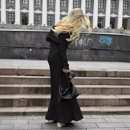 Women's Elegant Knit Maxi Dress with Off-Shoulder Neckline and Figure-Hugging Cut NOVAE