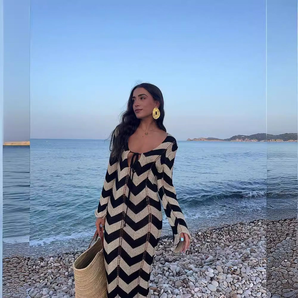 Women's knitted dress with zigzag design and wide cut NOVAE