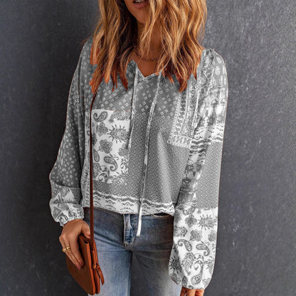 Women's hooded top with paisley pattern and drawstring NOVAE