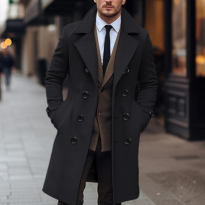 Men's elegant wool coat with double-breasted front and wide lapel NOVAE