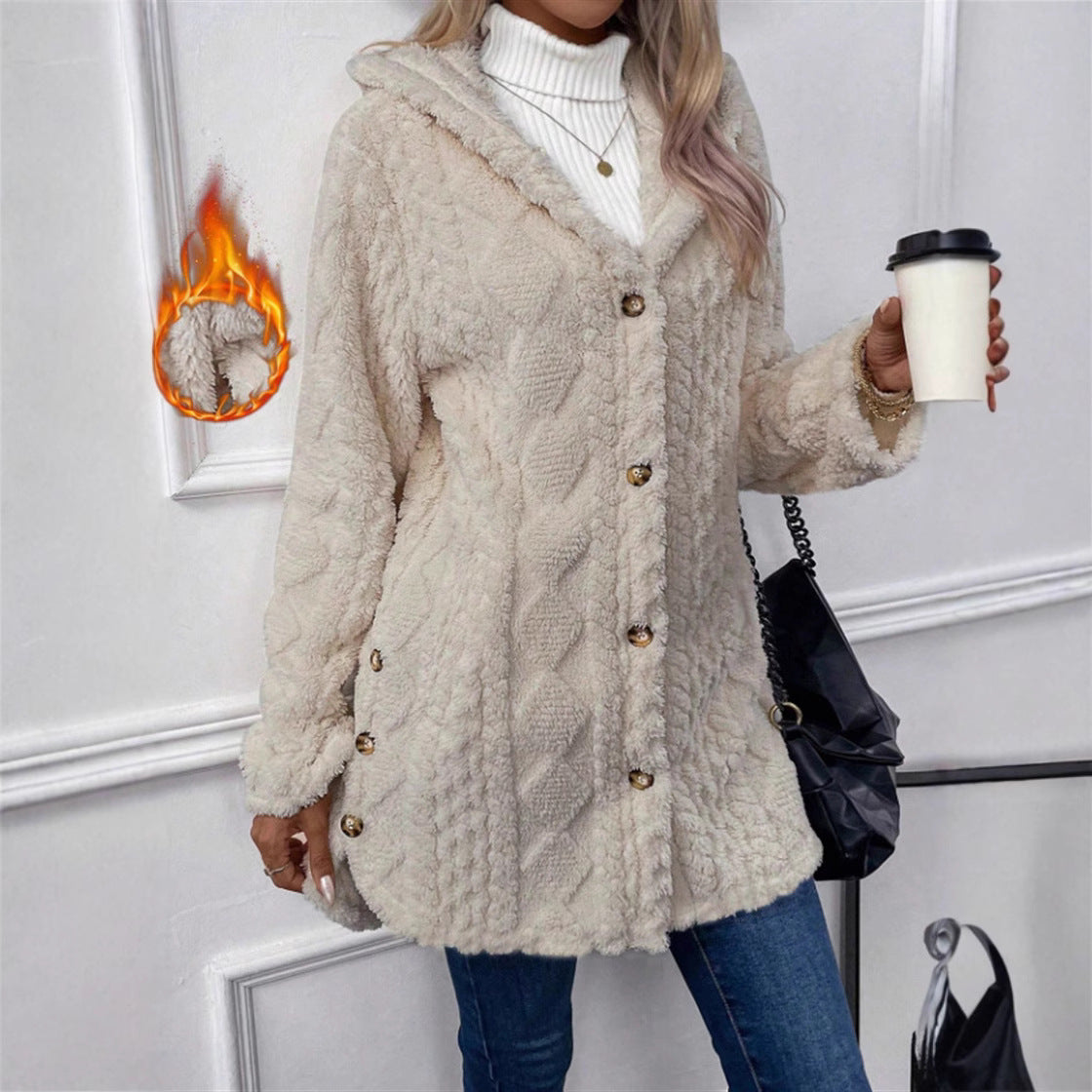 Women's Cozy Teddy Jacket with Button Closure NOVAE