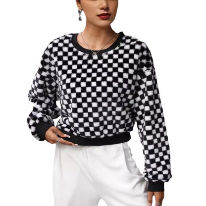 Women's Cozy Checkered Coat in Soft Plush NOVAE