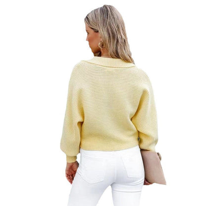 Women's fashionable sweater with wide collar and ribbed texture NOVAE