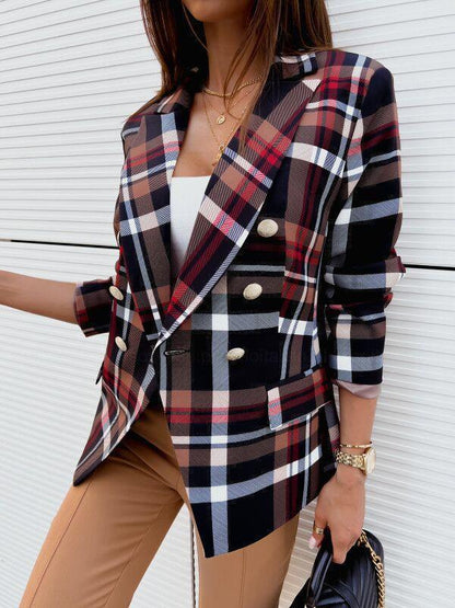 Women's checked blazer with double button placket and chic cut NOVAE
