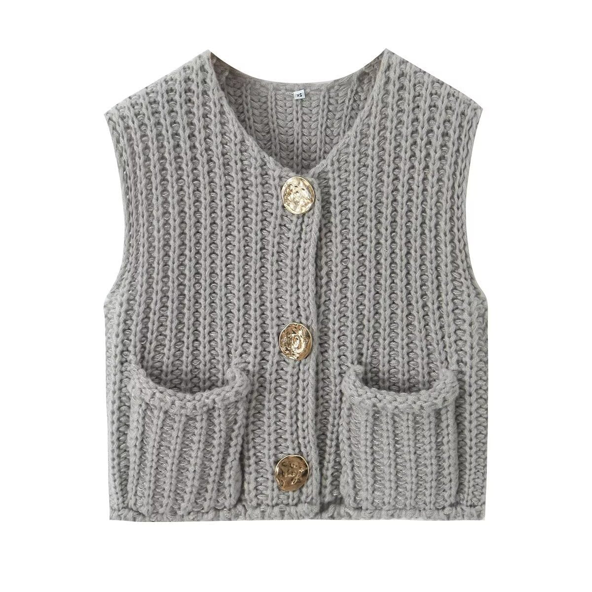 Women's knitted vest with decorative button closure NOVAE