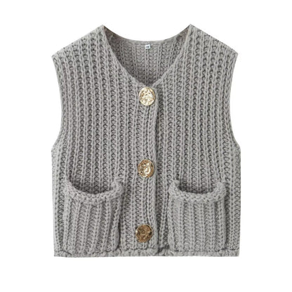 Women's knitted vest with decorative button closure NOVAE