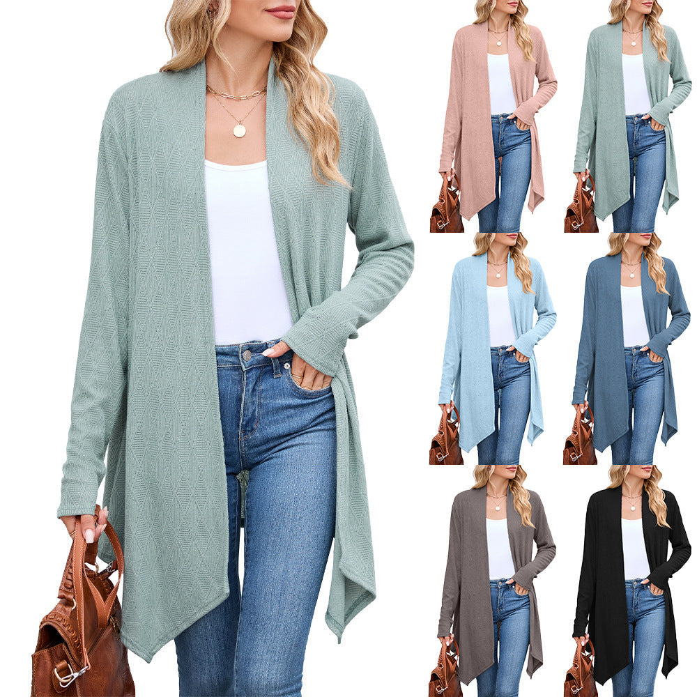 Women's cardigan with asymmetrical cut and textured pattern NOVAE