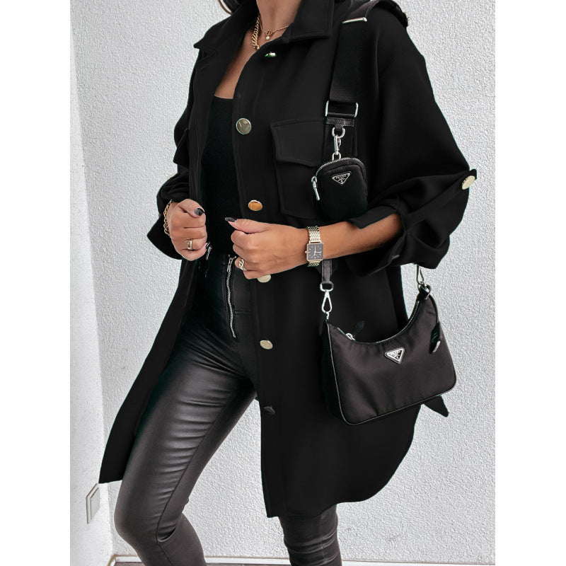 Women's Stylish Overshirt with Practical Pockets and Snap Button Front NOVAE