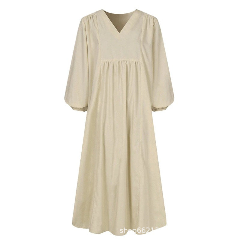 Women's lightweight maxi dress with V-neck and balloon sleeves NOVAE