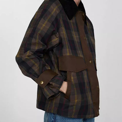 Women's Checkered Jacket with Soft Corduroy Collar NOVAE