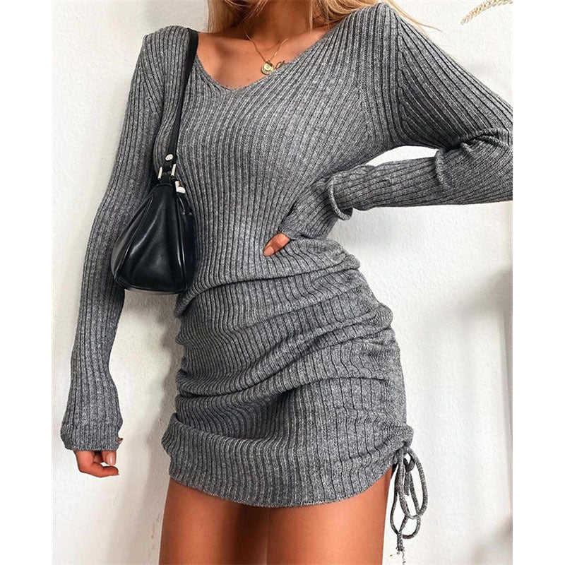 Women's knitted dress with a figure-hugging cut and ruching NOVAE
